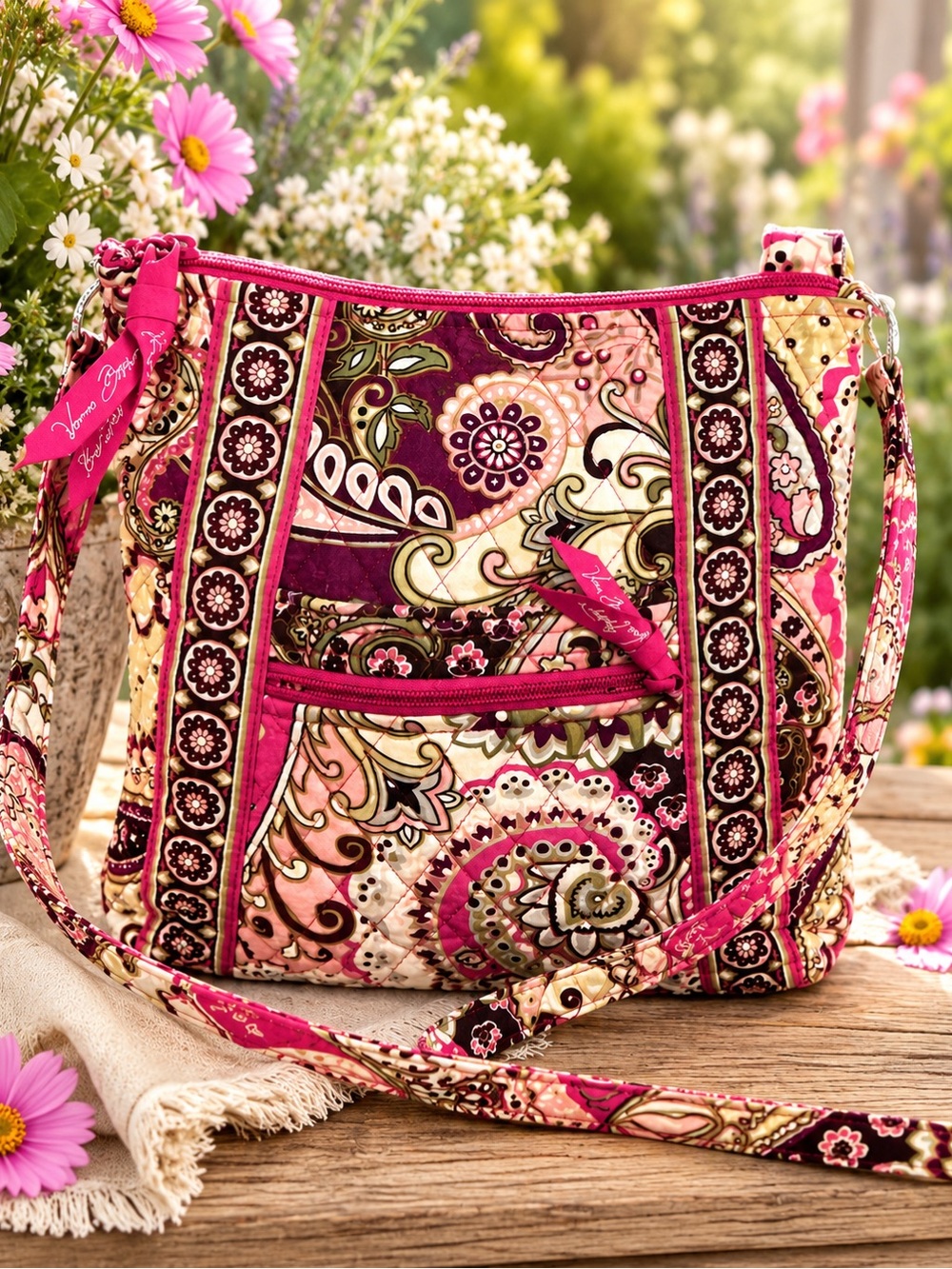 Vera Bradley quilted crossbody bag vibrant pink retired print EUC